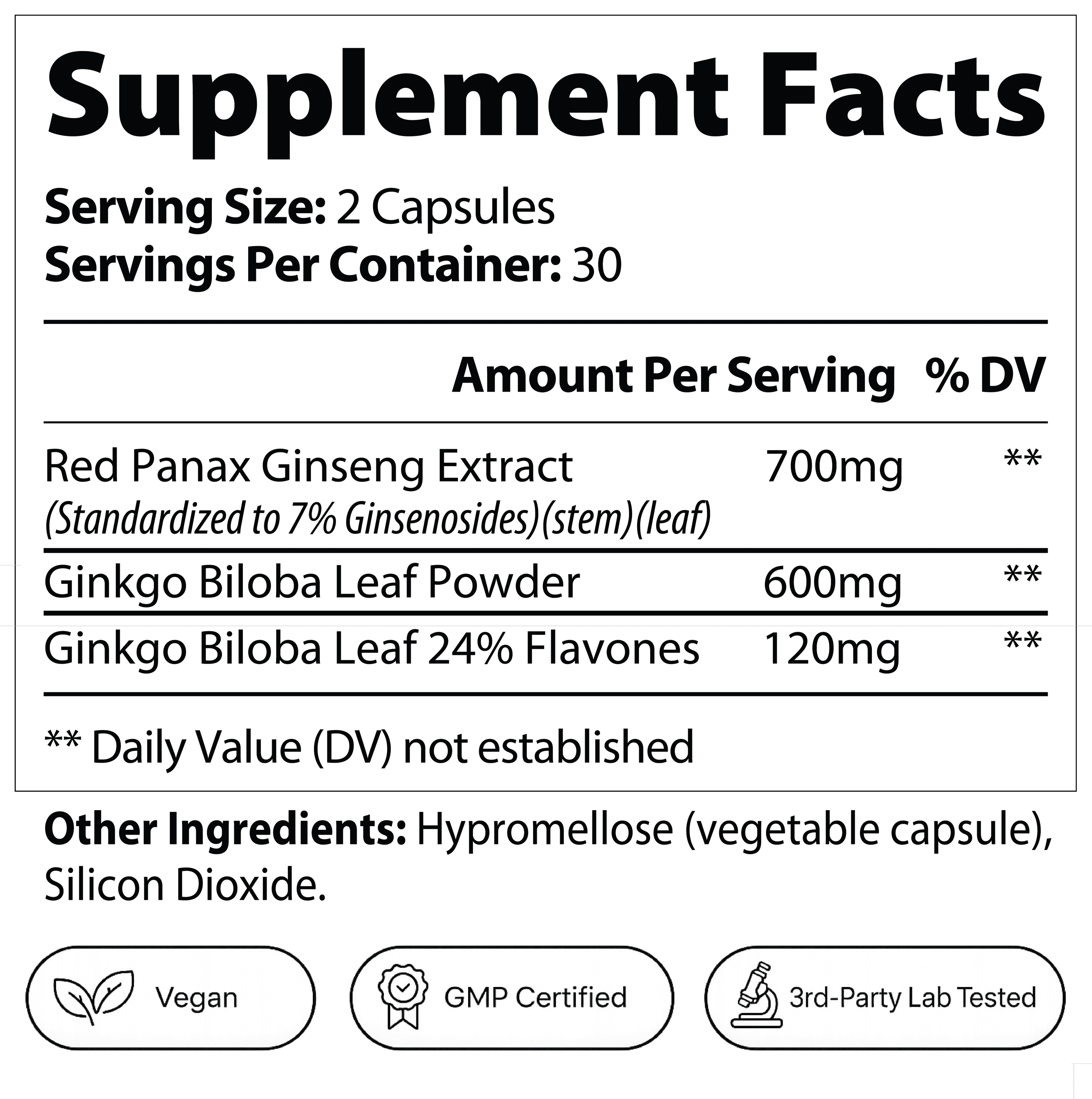 Ginkgo Biloba + Ginseng Supplement Facts